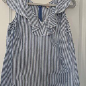 J Crew Sleeveless Ruffle Striped Top Size 6 Blue/White Stripe